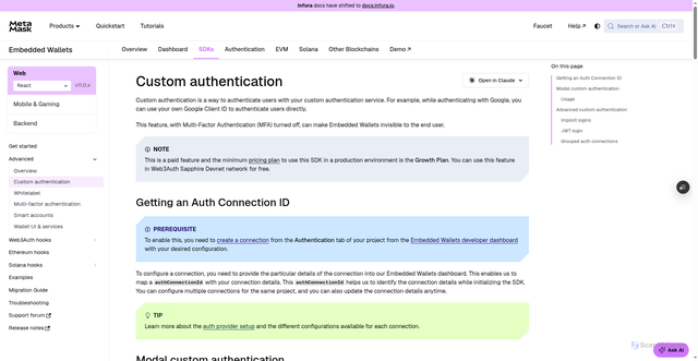 Security scan screenshot of https://metamask-docs-75mpj2s96-consensys-ddffed67.vercel.app/embedded-wallets/sdk/react/advanced/custom-authentication/