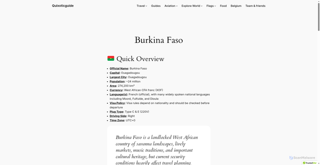 Security scan screenshot of https://quixoticguide.com/burkina-faso/