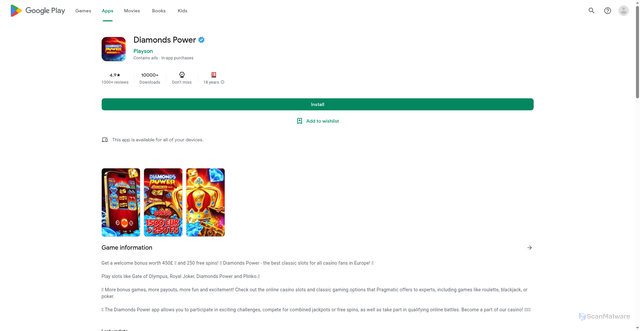 Security scan screenshot of https://diamondspower.online/