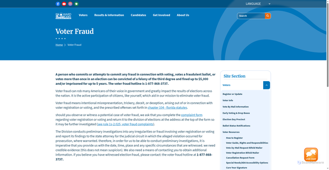 Security scan screenshot of https://browardvotes.gov/voter-information/voter-fraud