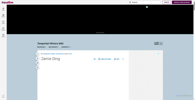 Security scan screenshot of https://jeopardyhistory.fandom.com/wiki/Jamie_Ding