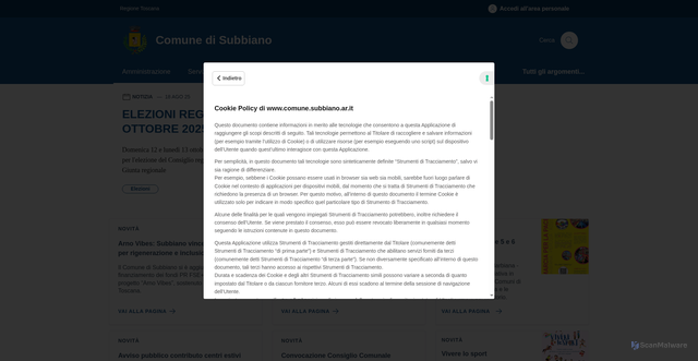 Security scan screenshot of https://comune.subbiano.ar.it/