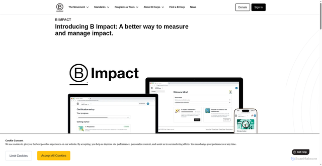 Security scan screenshot of https://www.bcorporation.net/programs-and-tools/b-impact/