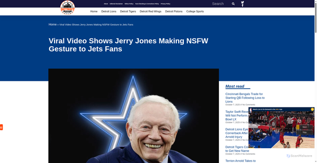 Security scan screenshot of https://detroitsportsnation.com/viral-video-shows-jerry-jones-making-nsfw-gesture-to-jets-fans/ddrysdale/nfl/10/05/2025/479726/