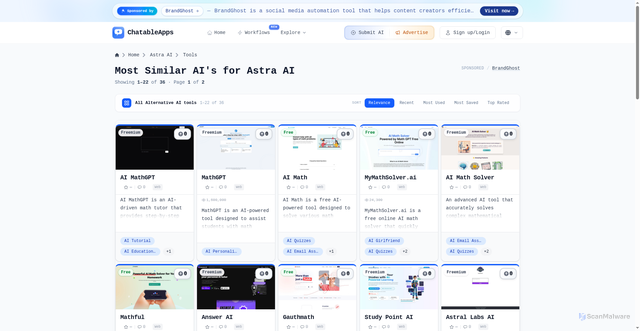 Security scan screenshot of https://chatableapps.com/alternatives/astra-ai