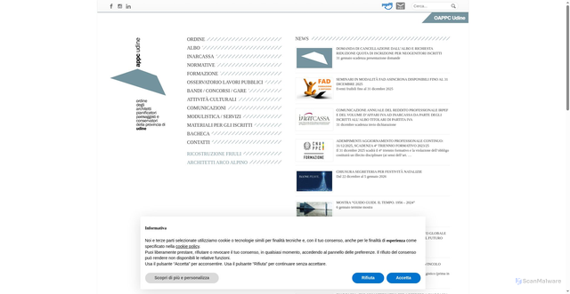 Security scan screenshot of https://www.ordinearchitettiudine.it/