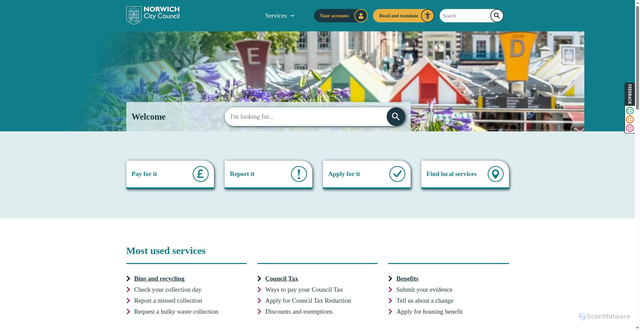 Security scan screenshot of http://www.norwich.gov.uk