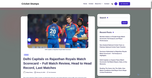 Security scan screenshot of https://cricketstumpsreport.com/delhi-capitals-vs-rajasthan-royals-match-scorecard/
