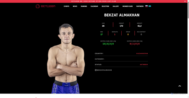 Security scan screenshot of https://octagonleague.com/en/fighter/bekzat-almakhan