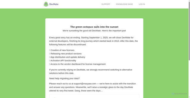 Security scan screenshot of devmate.com
