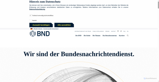 Security scan screenshot of http://www.bnd.de