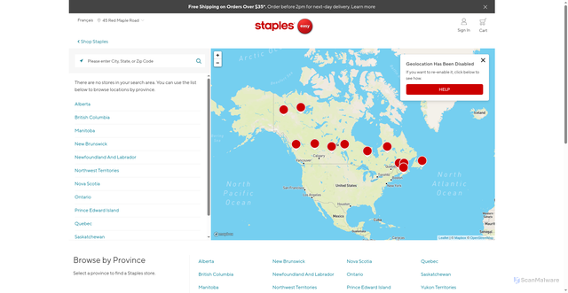 Security scan screenshot of https://stores.staples.ca