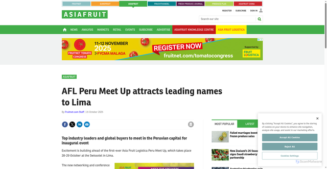 Security scan screenshot of https://www.fruitnet.com/afl-peru-meet-up-attracts-leading-names-to-lima/269301.article