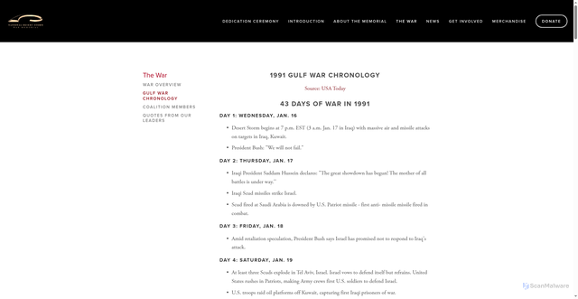 Security scan screenshot of https://www.ndswm.org/gulf-war-chronology