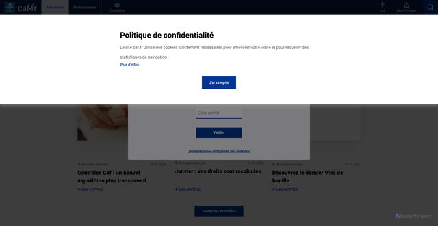 Security scan screenshot of https://www.caf.fr/