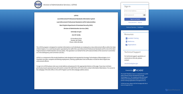 Security scan screenshot of https://wvdjcs-portal.acadisonline.com