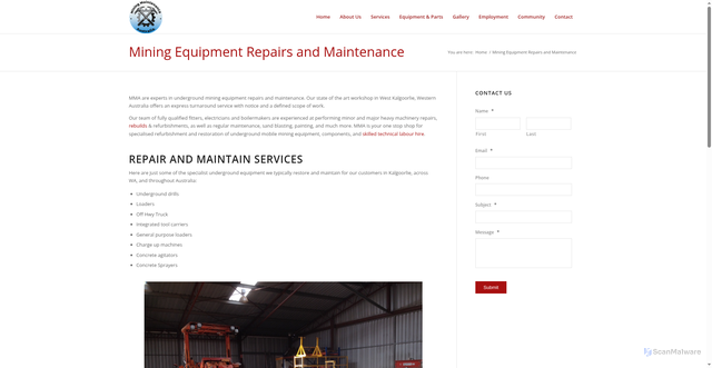 Security scan screenshot of https://miningmaintenanceau.pages.dev/mining-equipment-repairs-maintenance/