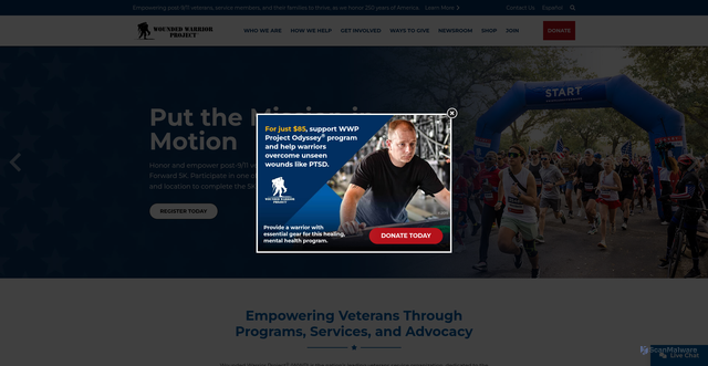 Security scan screenshot of https://www.woundedwarriorproject.org/
