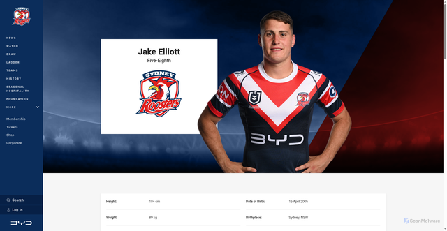 Security scan screenshot of https://www.roosters.com.au/teams/nrl-premiership/sydney-roosters/jake-elliott/