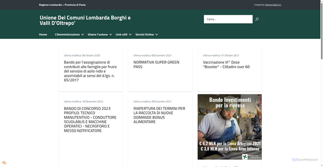 Security scan screenshot of https://www.unioneborghievalli.it/