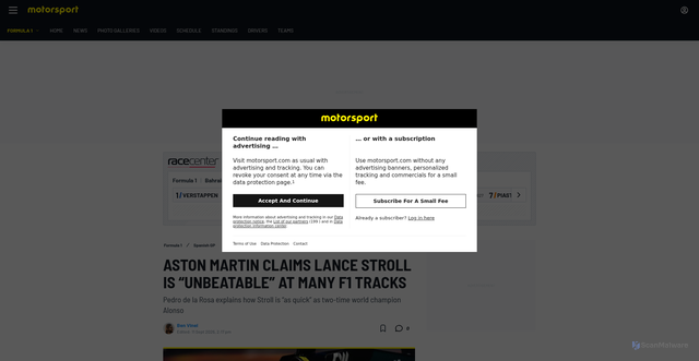 Security scan screenshot of https://au.motorsport.com/f1/news/lance-stroll-is-as-quick-as-fernando-alonso-pedro-de-la-rosa-explains-how/10854448/