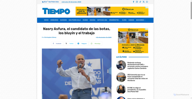Security scan screenshot of https://tiempo.hn/elecciones-honduras/2025/11/04/nasry-asfura-candidato-botas-bluyin-trabajo/