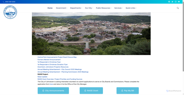Security scan screenshot of https://johnstownpa.gov/