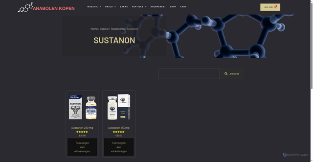 Security scan screenshot of https://anabolenkopenonline.nl/product-category/injectie/testosteron/sustanon/