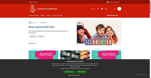 Security scan screenshot of https://www.comune.calenzano.fi.it/it