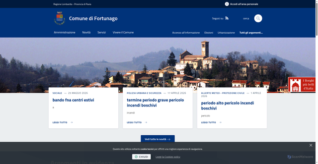 Security scan screenshot of https://www.comune.fortunago.pv.it