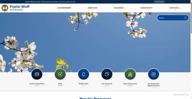 Security scan screenshot of https://poplarbluff-mo.gov/
