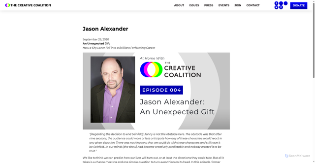 Security scan screenshot of https://thecreativecoalition.org/jason-alexander/