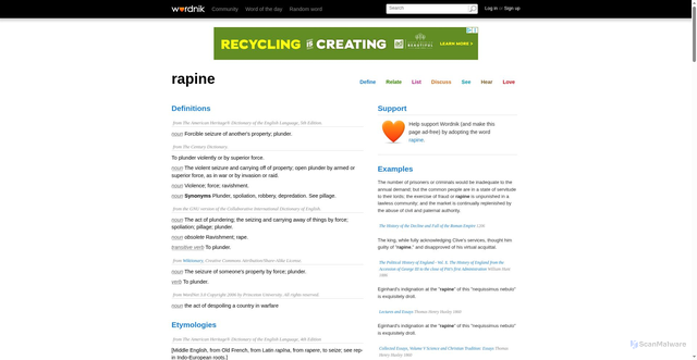 Security scan screenshot of https://www.wordnik.com/words/rapine