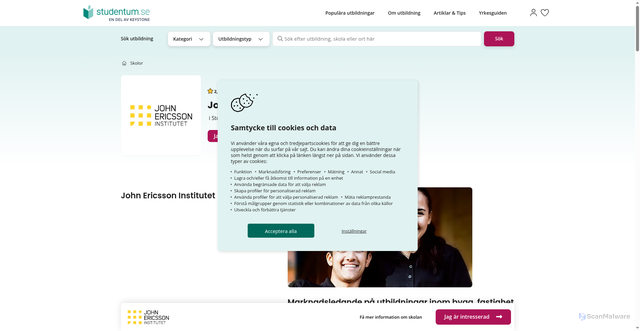 Security scan screenshot of https://www.studentum.se/skola/john-ericsson-institutet/