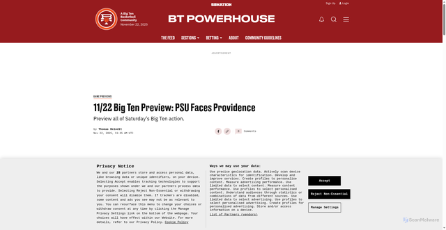Security scan screenshot of https://www.btpowerhouse.com/big-ten-today/28179/11-22-big-ten-preview-pennstate-faces-providence-college-basketball-game-time-kenpom-spread-tip-long-island-illinois-minnesota-san-francisco-picks-prediction