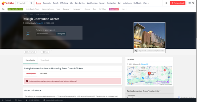 Security scan screenshot of https://events.sulekha.com/raleigh-convention-center-tickets-in-raleigh-nc_venue_1084