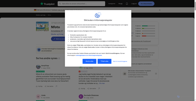Security scan screenshot of https://no.trustpilot.com/review/nfoto.no?utm_source=nfoto.no&utm_campaign=fe2969f9e0-EMAIL_CAMPAIGN_2026_08_16_07_59&utm_medium=email&utm_term=0_d26c6d4588-fe2969f9e0-4832893&mc_cid=fe2969f9e0&mc_eid=UNIQID