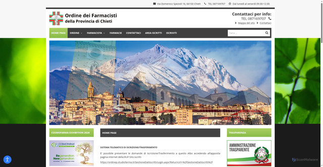 Security scan screenshot of https://www.ordinefarmacistichieti.it