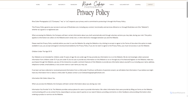 Security scan screenshot of https://rinacoker.com/privacy-policy/