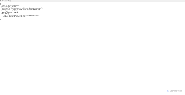 Security scan screenshot of https://api.growthbook.simpleviewcms.com