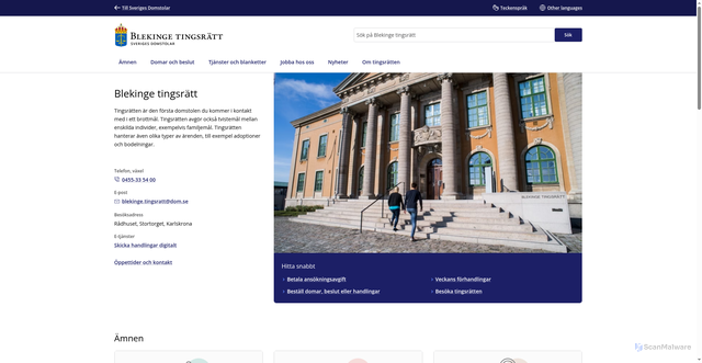 Security scan screenshot of https://www.blekingetingsratt.domstol.se