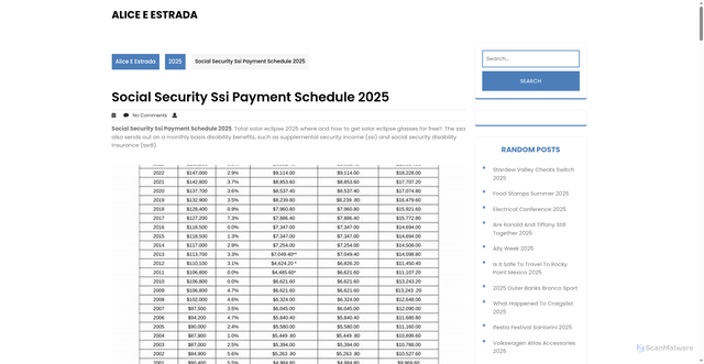 Security scan screenshot of https://aliceeestradaw.pages.dev/nvbjp-social-security-ssi-payment-schedule-2025-yuual/