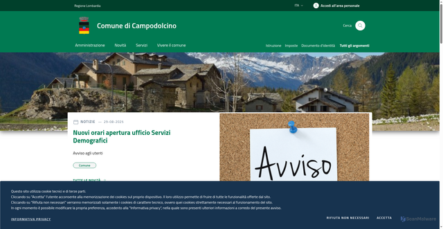 Security scan screenshot of https://www.comune.campodolcino.so.it/