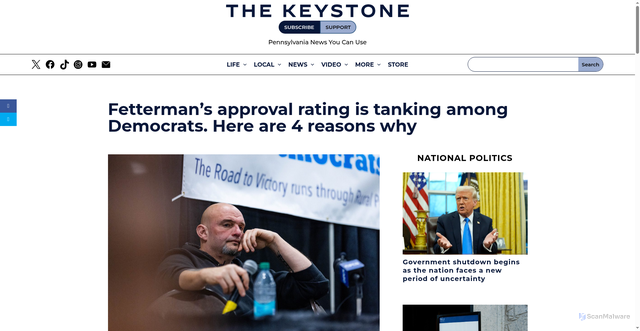 Security scan screenshot of https://keystonenewsroom.com/2025/10/02/fettermans-approval-tanks-dems/