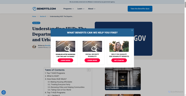 Security scan screenshot of https://benefits.com/section-8/what-is-hud/