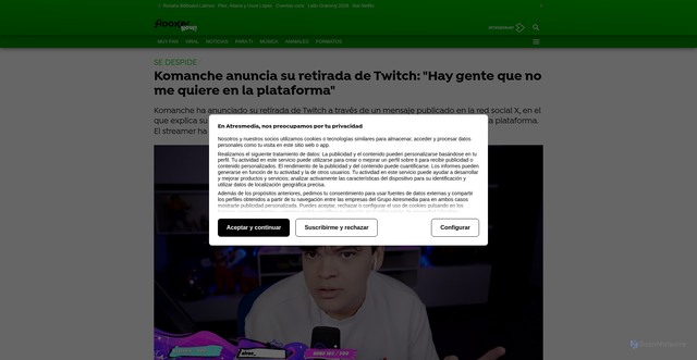 Security scan screenshot of https://www.flooxernow.com/fan/komanche-anuncia-retirada-twitch-hay-gente-que-quiere-plataforma_20260108695f8400af09df50109e8de9.html