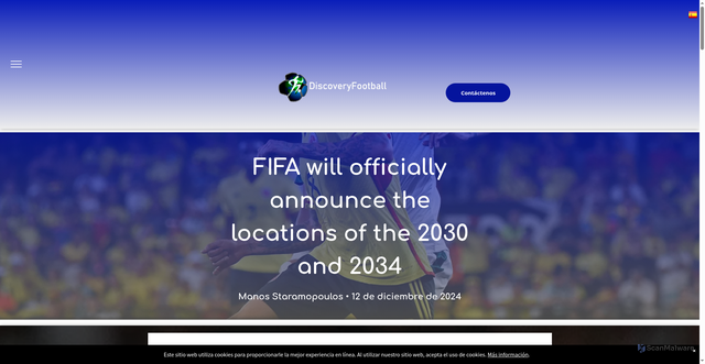 Security scan screenshot of https://www.discoveryfootball.com/fifa-will-officially-announce-the-locations-of-the-2030-and-2034