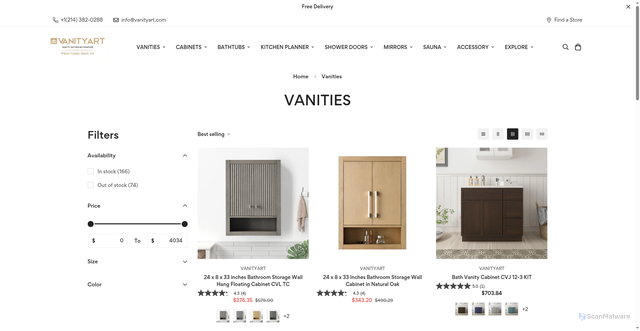 Security scan screenshot of https://vanityart.com/collections/vanities?srsltid=AU7gw4UB7rkHhnhQa7hvkDd47F8MerYOZg16GY-hCL_nVRkE5upWlB8o