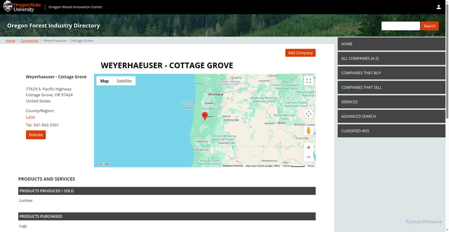 Security scan screenshot of https://orforestdirectory.com/company/weyerhaeuser-cottage-grove