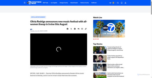 Security scan screenshot of https://ouramerica.abc7.com/post/olivia-rodrigo-announces-daisy-chain-fields-women-lineup-music-festival-irvine-california-august/19359913/